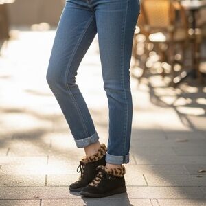 Women's Black and Tan Fur-Lined Sneakers